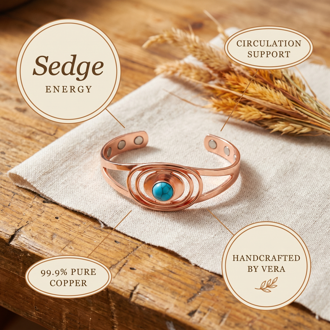 Yvonne's Zegge Koperen Armband