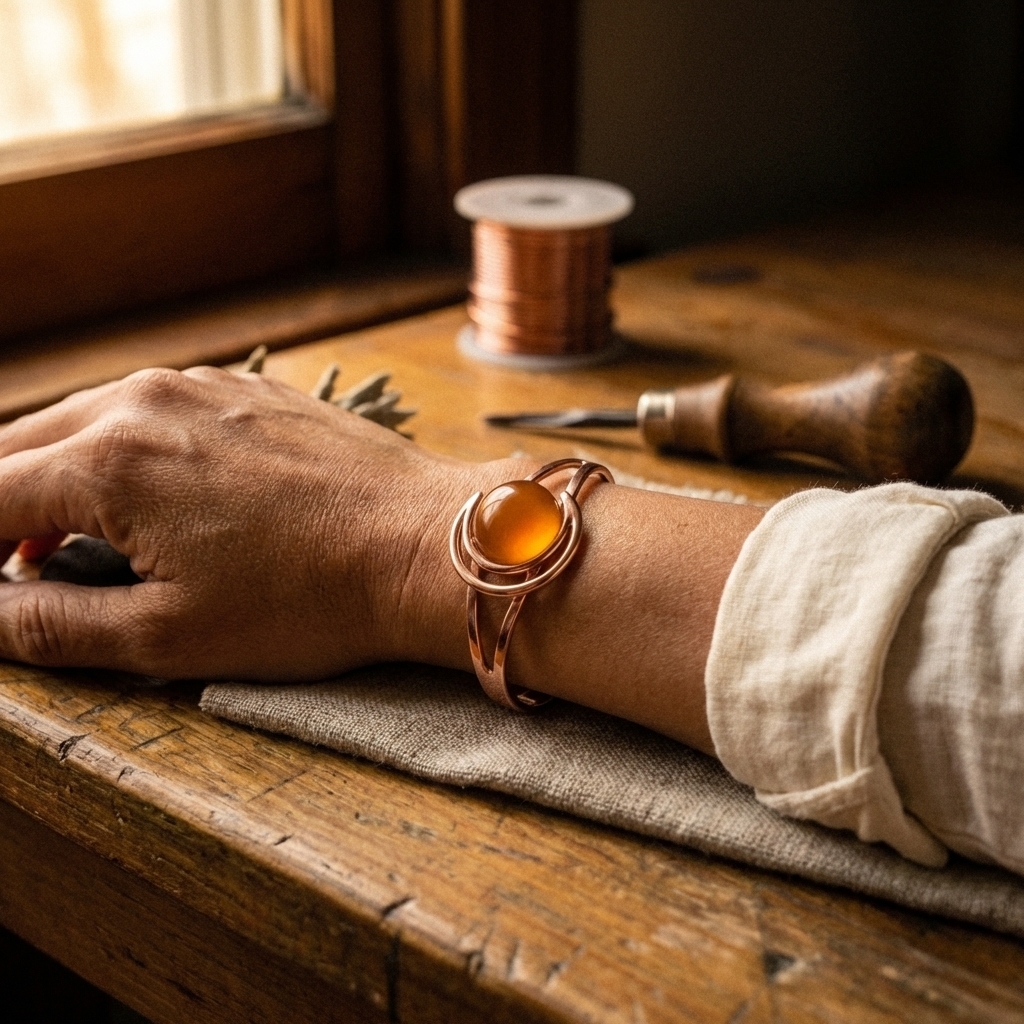 Yvonne's Bol Oranje Koperen Armband