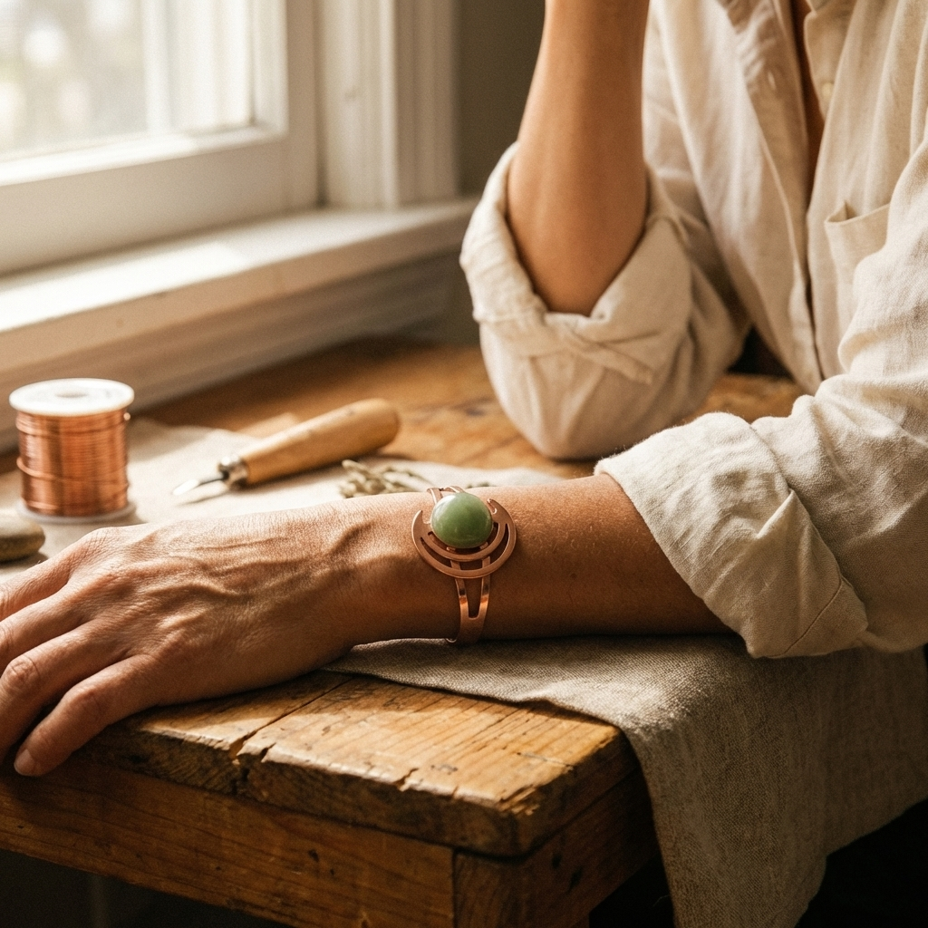Yvonne's Bol Groen Koperen Armband