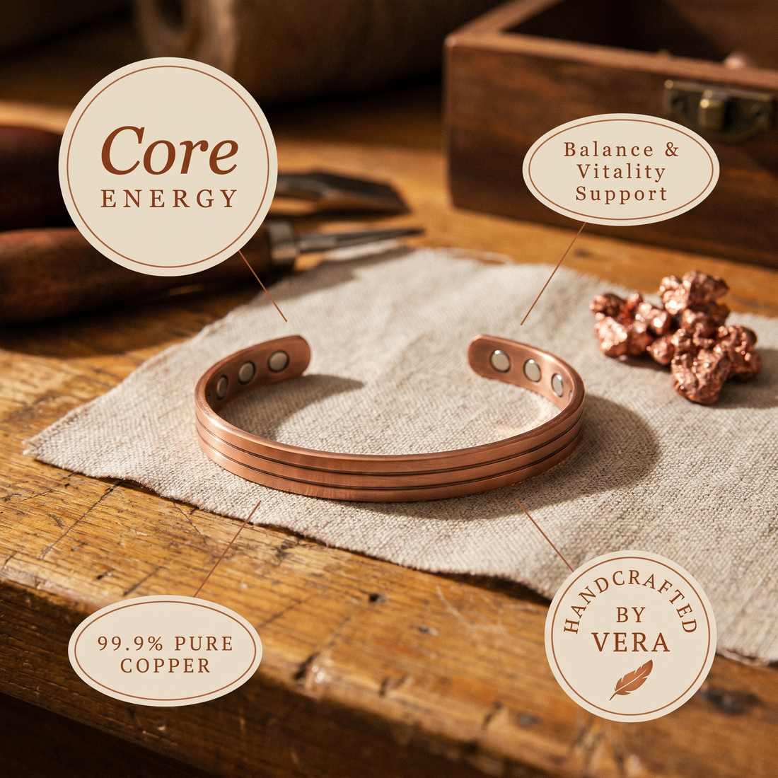 Yvonne's Kern Koperen Armband